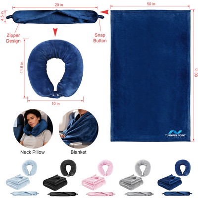 50" x 60" Fleece U-Shaped Travel Neck Pillow and Blanket