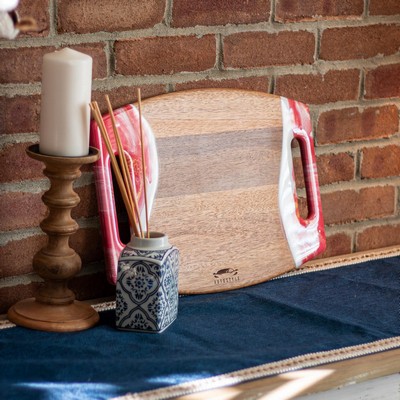 Acacia Cheese Board w/ Handles - 17" Emerald Green