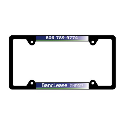 Black Plastic Signature Dome Standard License Plate Frame w/White Reflective