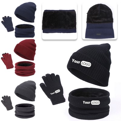 Knit Beanie Hat Neck Warmer Gloves Set