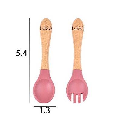 Silicone Wood-Handled Fork And Spoon