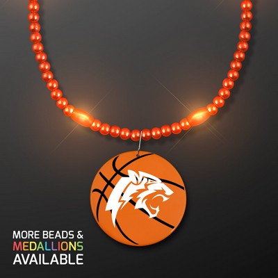 Orange LED Bead Necklace with Basketball Medallion - PRINTED