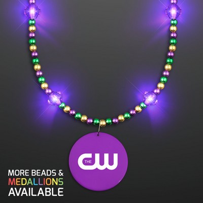 Royal Purple Light Jewels Mardi Gras Beads with Purple Medallion - PRINTED