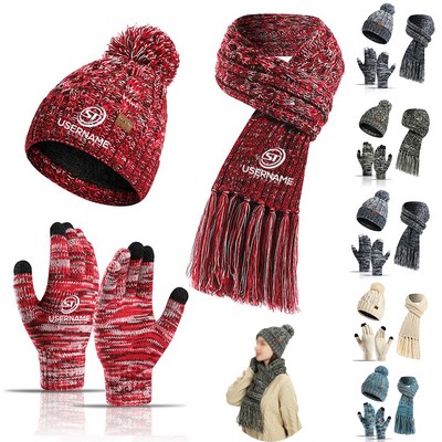 Cozy Winter Knit Set-Beanie Gloves Scarf Combo
