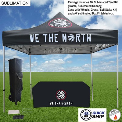 48Hr Quick Ship -Event Package, 10' Premium sublimated Tent Kit and 6' Sublimated Box Fit Tablecloth