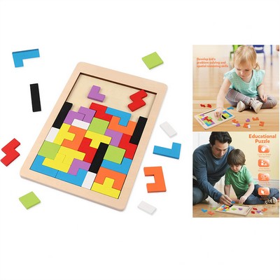 Wooden Pattern Blocks Jigsaw Puzzle Brain Teaser Game