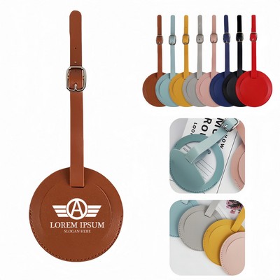 Business Vegan PU Leather Round Luggage Tags