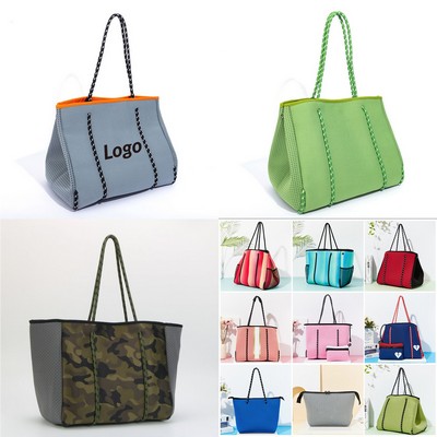 Self Standing Neoprene Beach Tote with Inner Pouch for Women