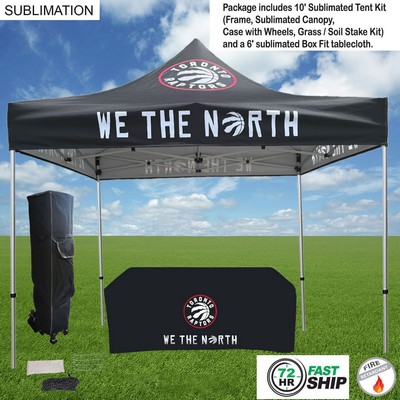72Hr Fast Ship -Event Package, 10' Premium sublimated Tent Kit and 6' Sublimated Box Fit Tablecloth