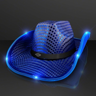 Blue Sequin Cowboy Hat with Black Band - PRINTED