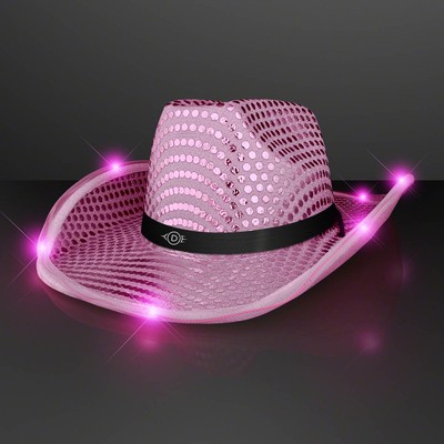 Pink Sequin Cowboy Hat with Black Band - PRINTED