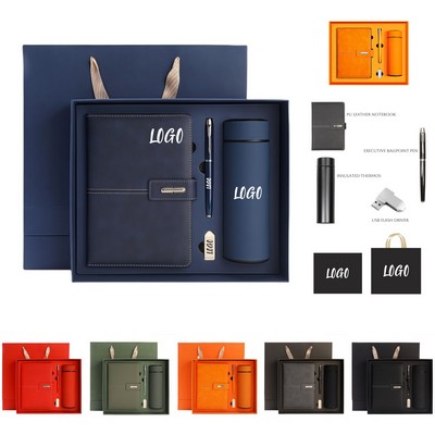 A5 Leather Notebook, Insulated Cup, USB Flash Driver and Executive Pen Gift Set in Premium Gift Box