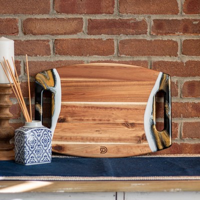 Acacia Cheese Board w/ Handles - 17" Emerald Green