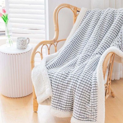 50"x 60" Luxury PLAID Embossed SHERPA Ultra Plush Velour Throw BLACK WHITE Alesia C.